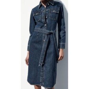 Zara Denim Midi Dress Button Down Size S NEW